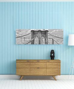 Lienzo puente de brooklyn en pared azul